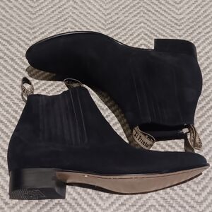 EL PRIETO Black Nubuck Leather Western Slip On Chelsea Charro Boots Mens SZ 12